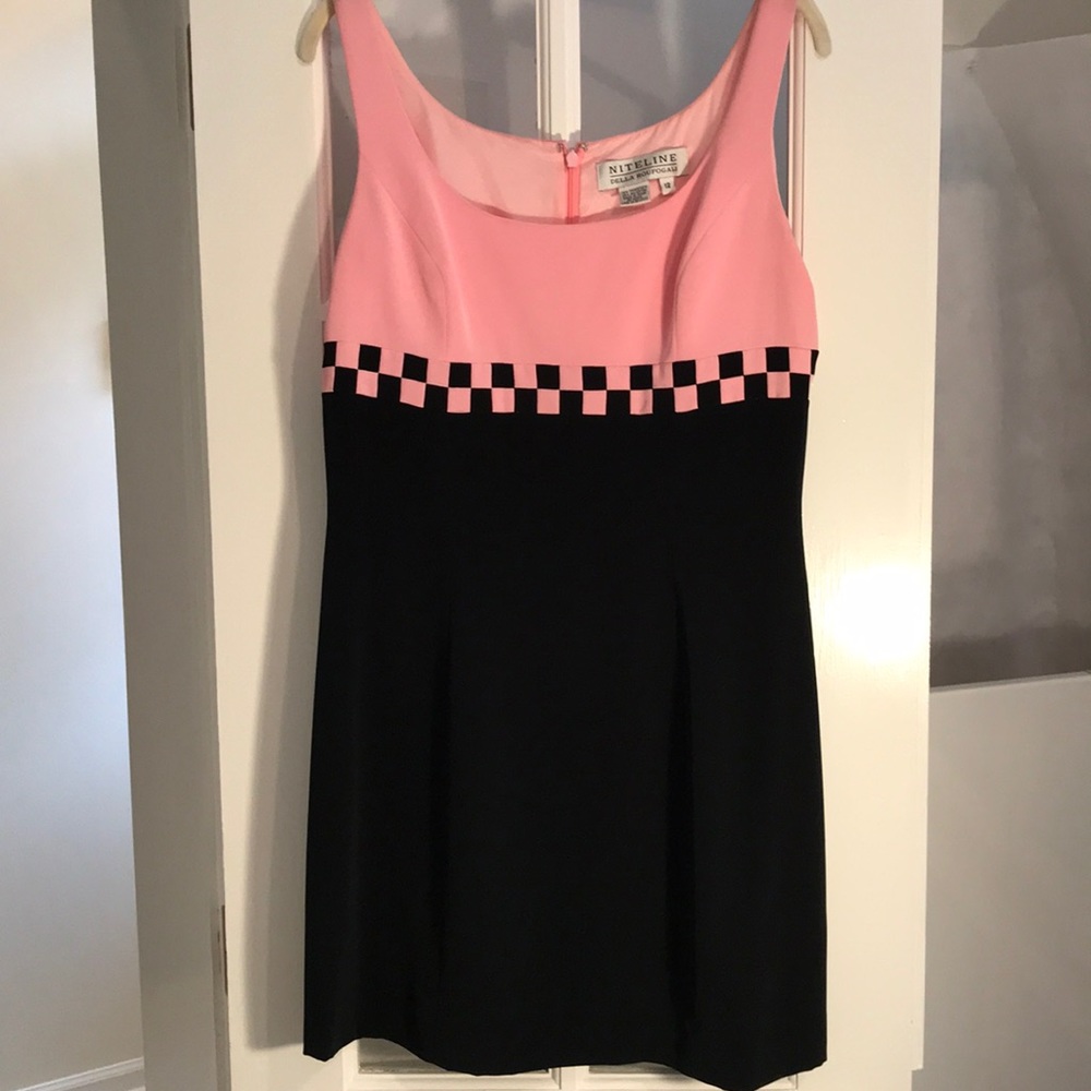 Pink & Black Checkerboard Cocktail Dress